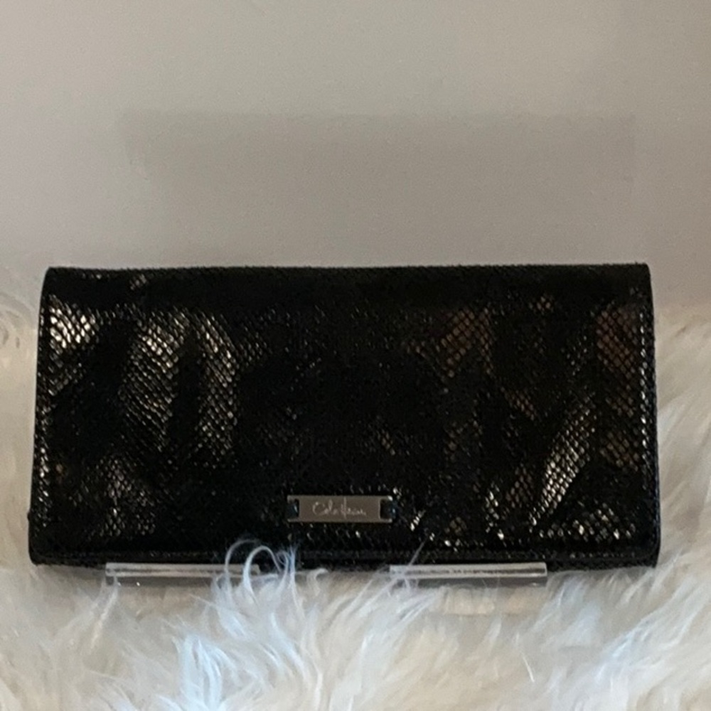 Cole Haan Black Leather snakeskin croc embossed clutch bag
